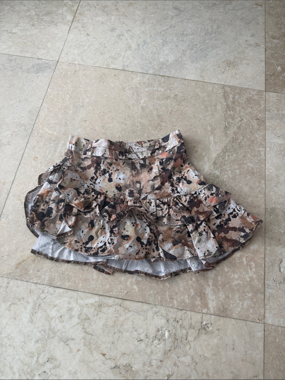 Ruffled Mini Skirt in Neutral Abstract Print
